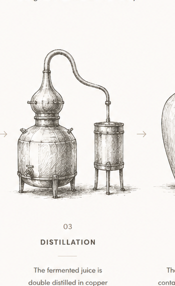 Illustration of a copper still for the third step of pisco production