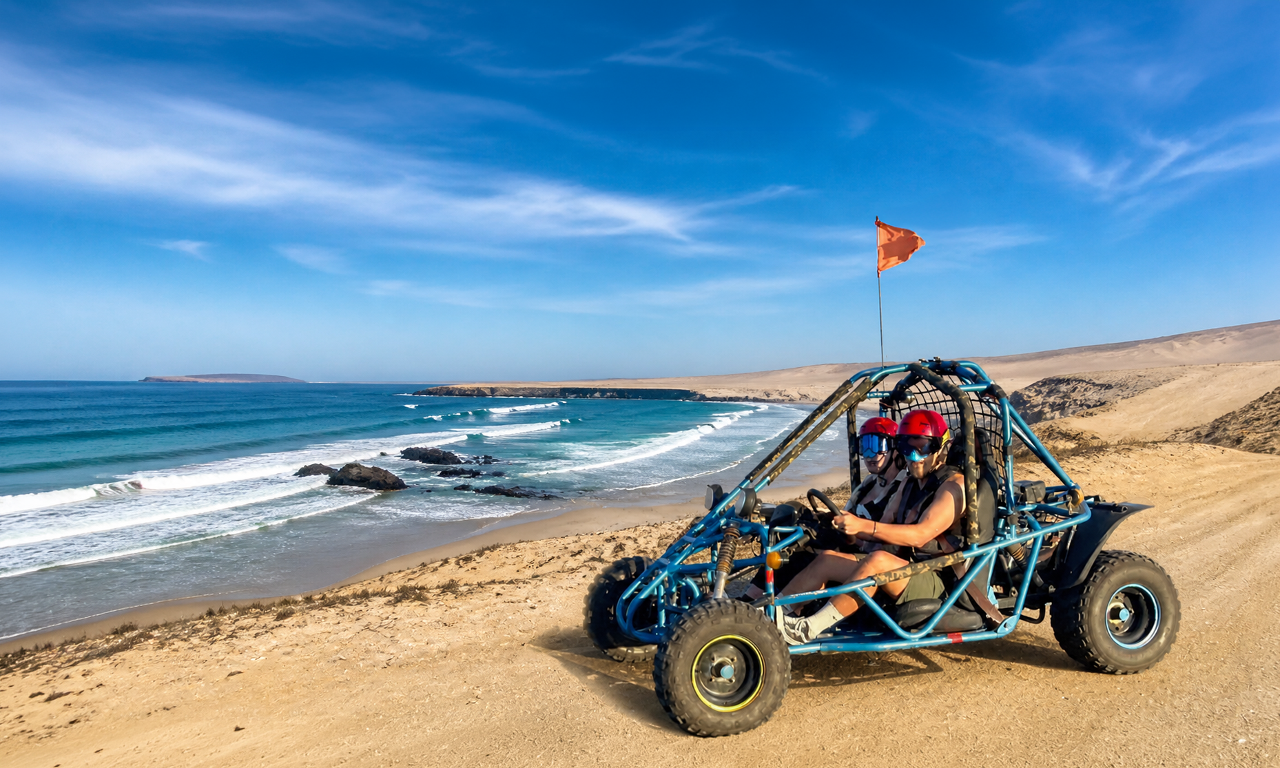 Mini buggy overlooking the coast in the Paracas Reserve